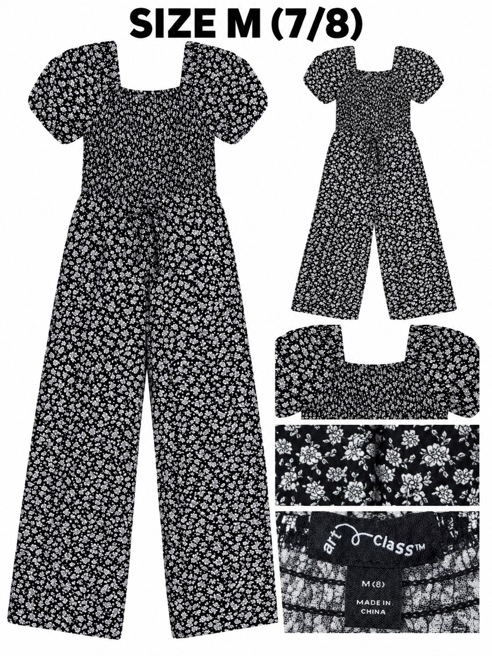 Artclass Black Floral Puff-Sleeve Romper - Size M (7/8)